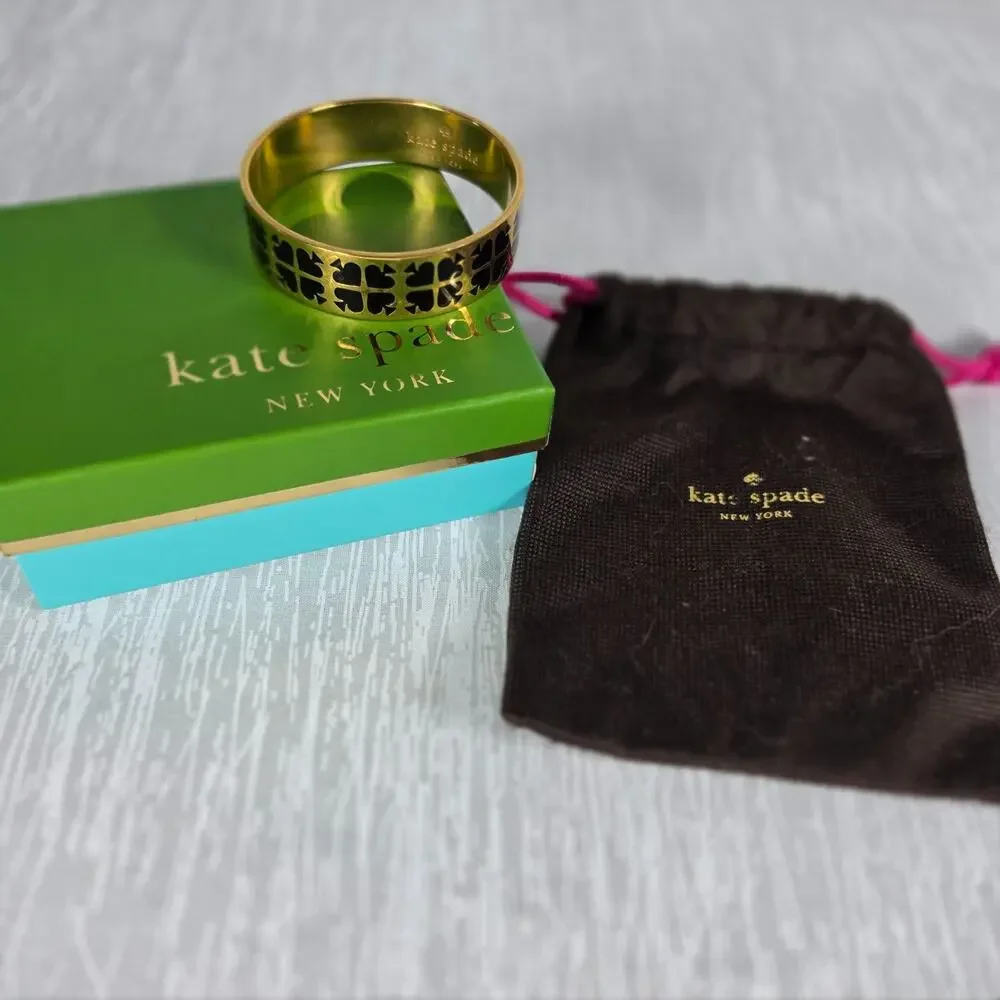 Kate Spade Play Your Cards Right Bangle Bracelet Black Goldtone - Picture 1 of 5